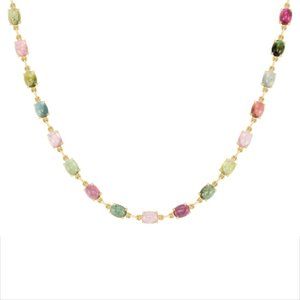 14K Yellow Gold Cabochon Tourmaline Necklace